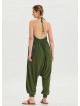 Khaki Bohemian Jumpsuit with Elasticated Legs and Tied Neck 4483